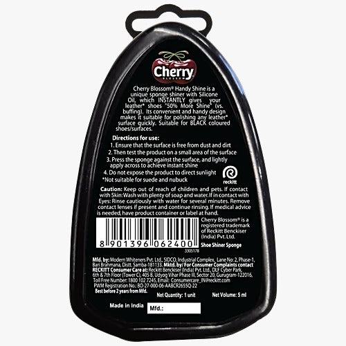 Cherry Blossom Black Handy Shine Shoe Shiner Sponge, 5 ml