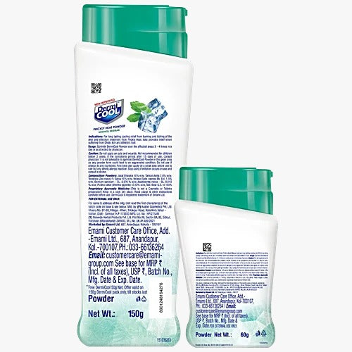 Dermi Cool Prickly Heat Powder Menthol Regular, 150 g (Dermicool 60g free)