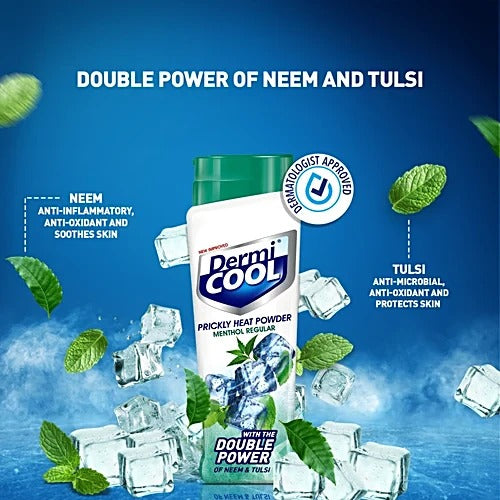 Dermi Cool Prickly Heat Powder Menthol Regular, 150 g (Dermicool 60g free)
