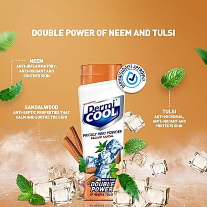 Dermi Cool Prickly Heat Powder Radiant Sandal, 150 g (Dermicool 60g free)