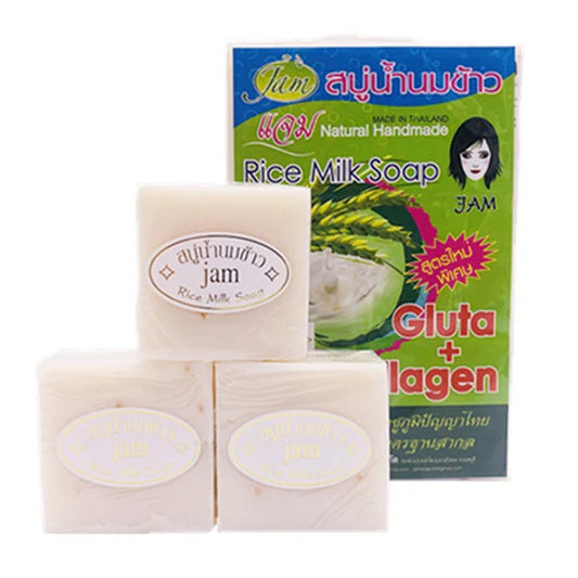 JAM Rice Milk Soap Gluta + Collagen Handmade 100% Original Thai Soap 12 X 60g