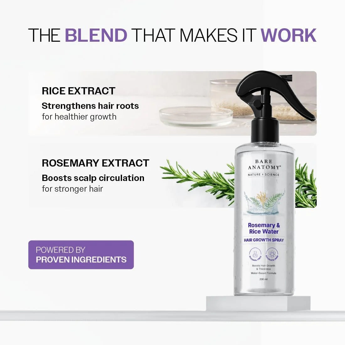 Bare Anatomy Rosemary & Rice Water Hair Growth Spray - 200 ml