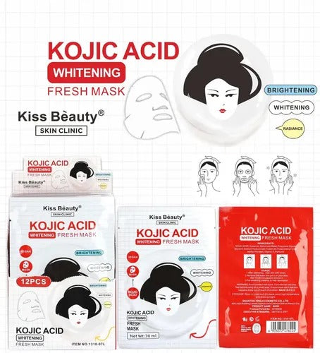 Kiss Beauty Vegan Professional Hyaluronic Kojic Acid Whitening Fresh Facial Mask 30ml - Pack of 12