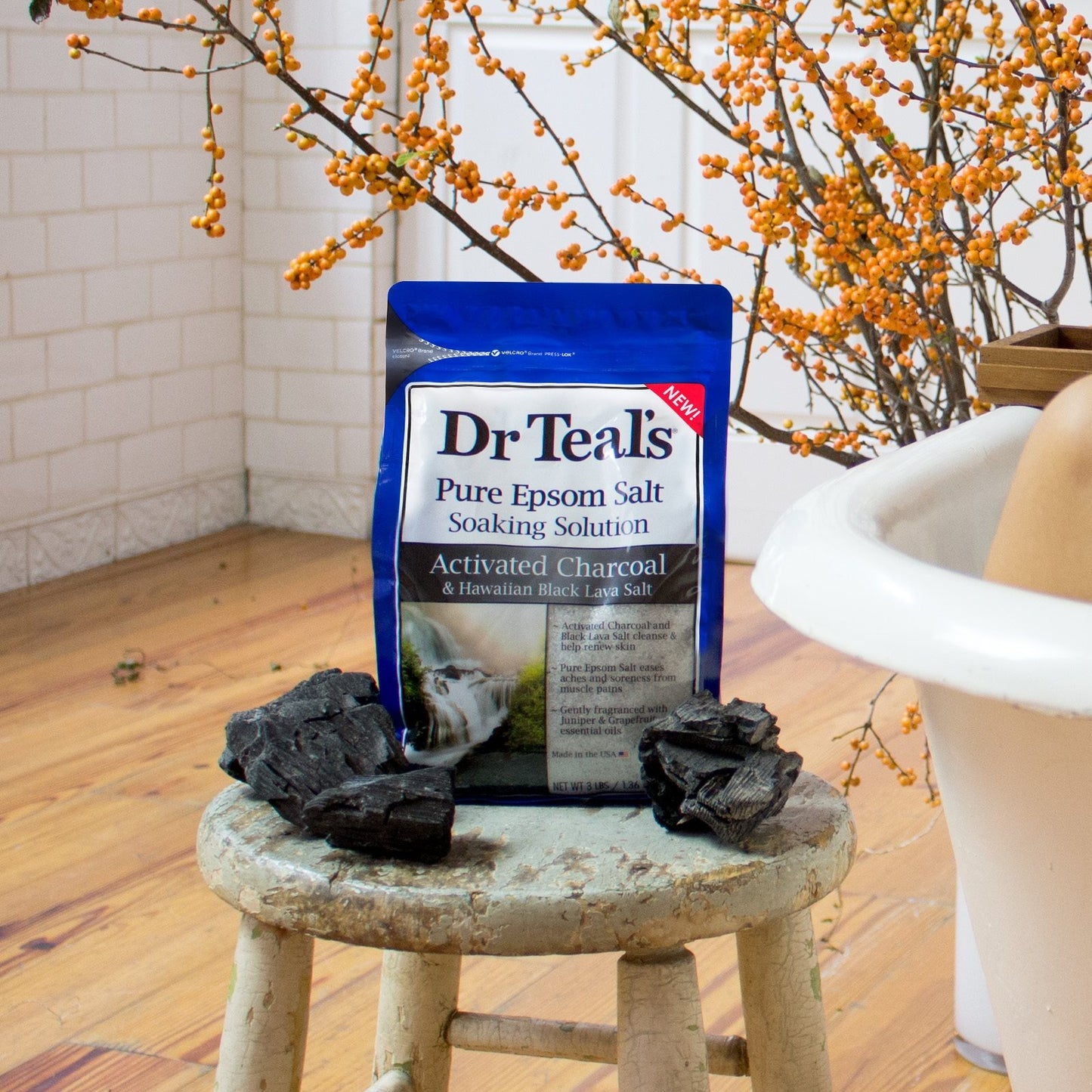 Dr Teal's Activated Charcoal and Hawaiian Black Lava Salt Epsom Salt, 3 lbs.