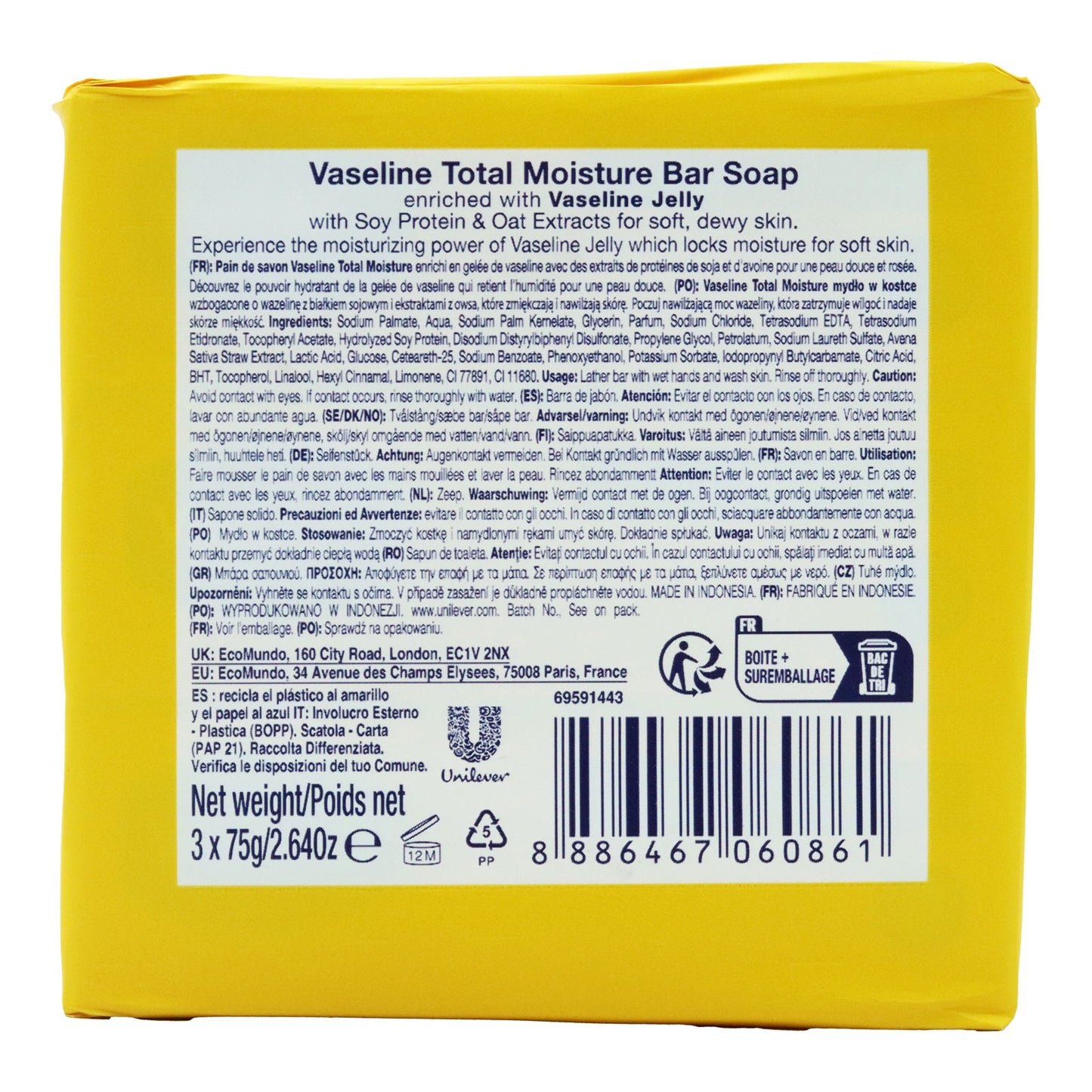 Vaseline Soap Total Moisture 75g 3 Pack