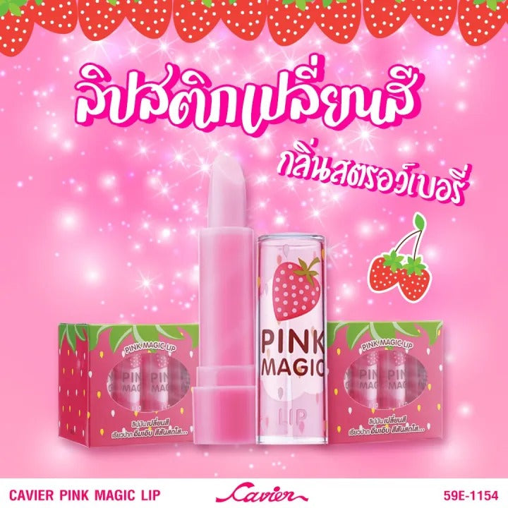 Cavier Pink Magic Lip, color-changing lip balm with strawberry scent, 2.8 g.