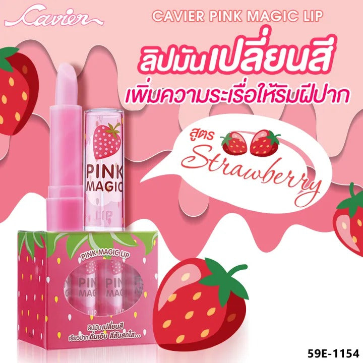 Cavier Pink Magic Lip, color-changing lip balm with strawberry scent, 2.8 g.