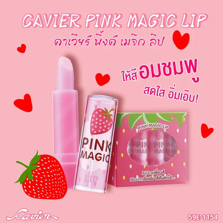 Cavier Pink Magic Lip, color-changing lip balm with strawberry scent, 2.8 g.