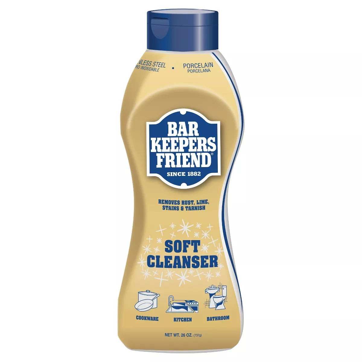 Bar Keepers Friend Non Bleach Soft Cleanser, Multipurpose Household Cleanser & Polish for Kitchen, Bath, Cookware & Outdoors - 26oz