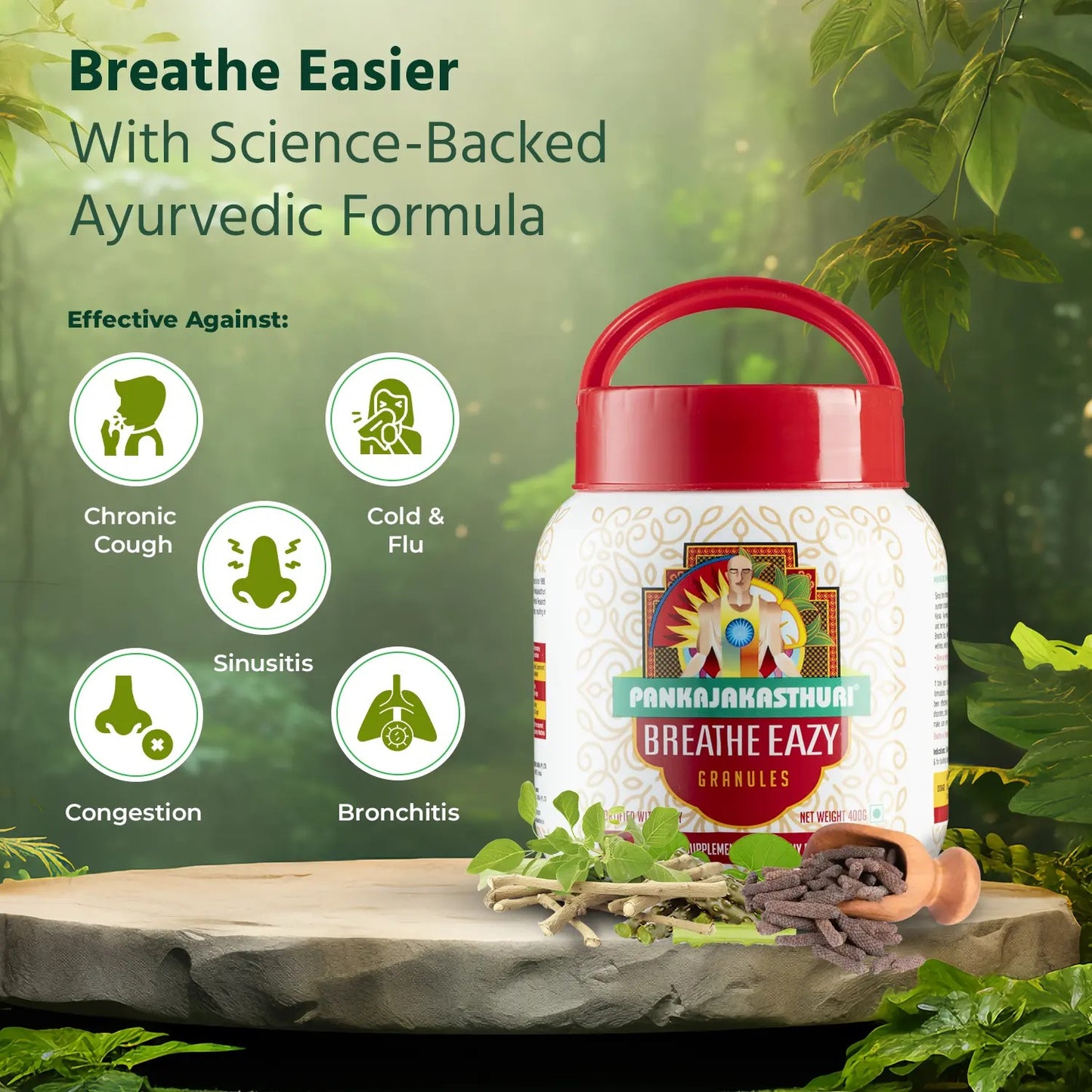 Pankajakasthuri Ayurvedic Breathe Eazy Granules – 400 gms.