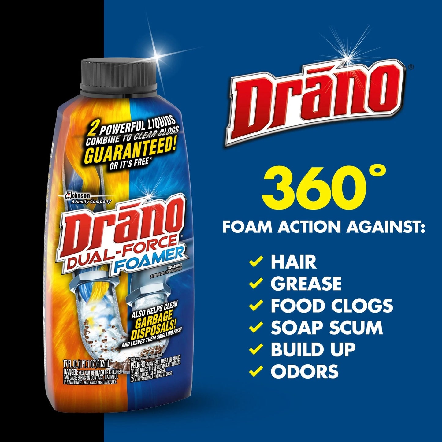 Drano Dual-Force Drain Cleaner and Clog Remover - 17 fl oz