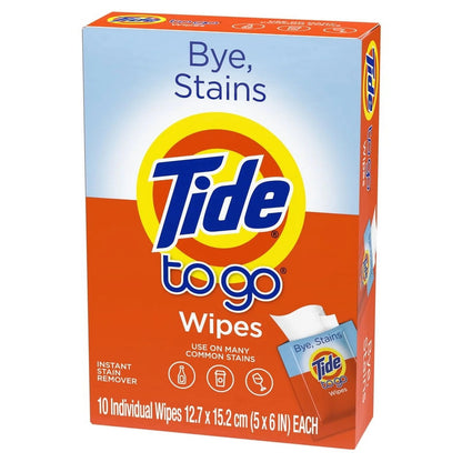 Tide To Go Stain Remover Wipes for Clothes, Instant Laundry Travel Stain & Spot Remover, 10 Wipes