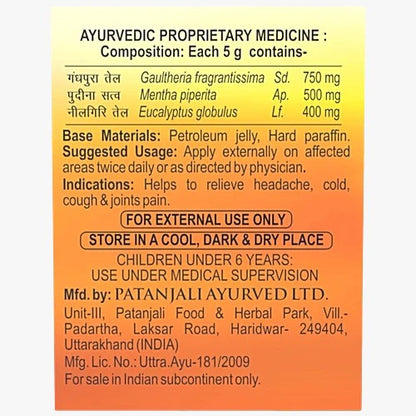 Patanjali Pain Relief Balm, 25 g