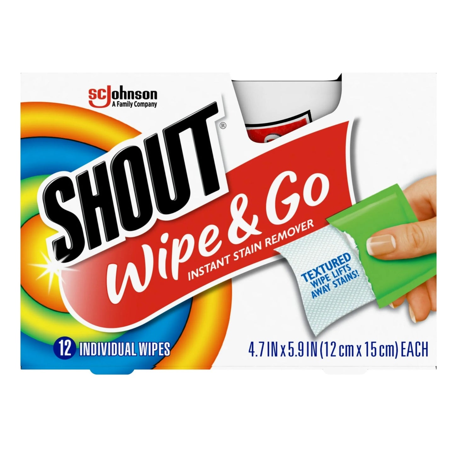 Shout Wipes Stain Remover for Clothes Laundry, Instant Stain Remover, 12 Wipes