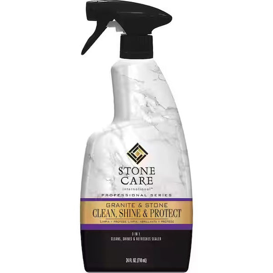 Stone Care International Granite Clean, Shine & Protect - Cleans Polishes & Protects Stone, Granite, Quartz, Marble, Limestone and Travertine Slate Surfaces, White, 24 Fl oz