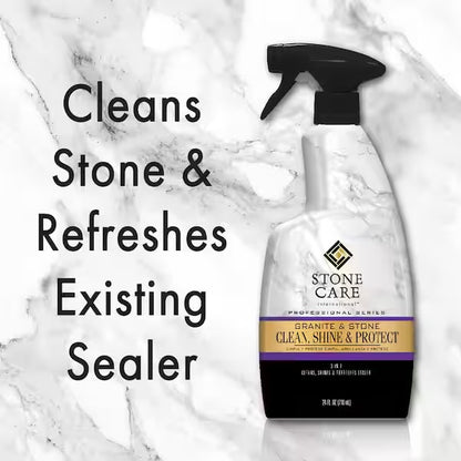 Stone Care International Granite Clean, Shine & Protect - Cleans Polishes & Protects Stone, Granite, Quartz, Marble, Limestone and Travertine Slate Surfaces, White, 24 Fl oz